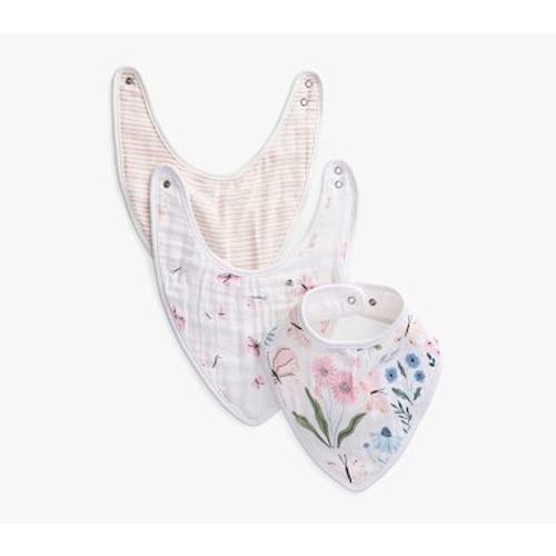 Wildflower Butterfly Organic Muslin Bandana Bib Set Of 3 , Pink Multi