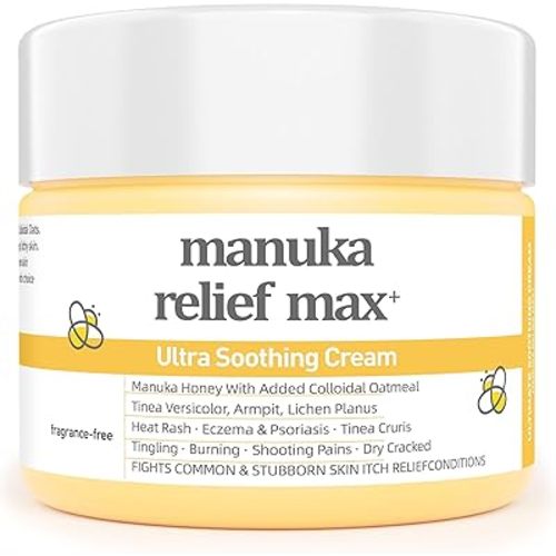 Organic Manuka Honey Lotion Cream with Colloidal Oatmeal - Soothing Moisturizer for Dry Skin, Treat for Relief - Hand & Body Eczema, Psoriasis, Itch, Gentle Plant Non-Irritating For Adults, Kids, Baby