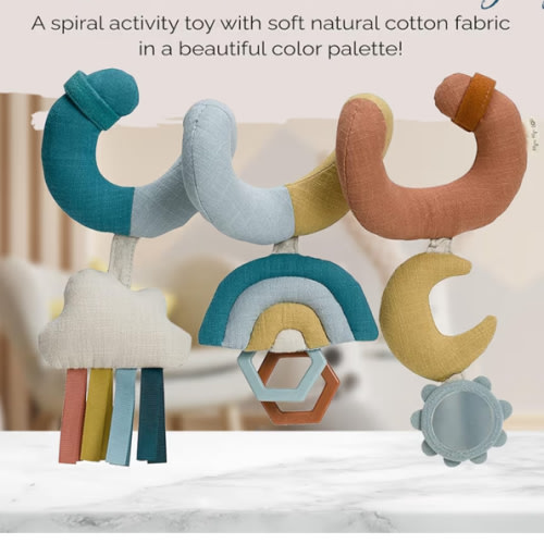 Itzy Ritzy Spiral Car Seat & Stroller Activity Toy - Stroller & Car Seat Toys for Ages 0 Months and Up - Hanging Toys Include Clinking Rings, Mirror and Textured Ribbons (Rainbow)