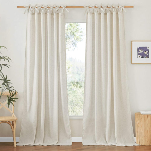 Ebern Designs Off Curtains Adjustable Tie Top, Thick Linen Curtains Light Filtering Drapes DIY Crafted Privacy for Bedroom/Doorway, 2 Panels & Reviews | Wayfair