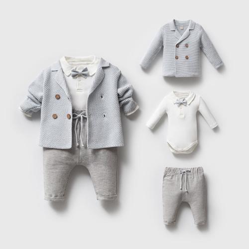 Knit Baby Boy Outfit: Cotton Linen Pants Set with Bow Tie