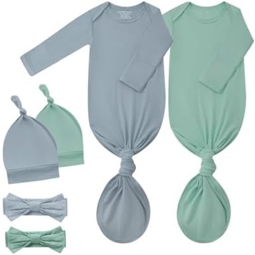 Newborn Knotted Gown 2Pack, Soft Breathable Baby Sleep Gown for Boys Girls, Infant Baby Coming Home Hospital Outfit