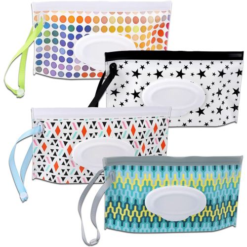 FEBSNOW 4 Pack Baby Wipe Dispenser, Portable Wet Wipe Holder Container, Reusable Wipes Dispenser Cases, Lightweight Travel Wet Wipe Pouch