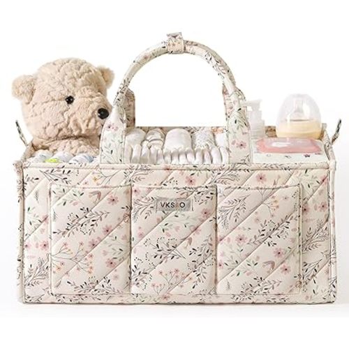 Baby Diaper Caddy with zipper pocket, Nursery Must Haves - Baby Shower Basket Gifts - Nursery Storage Bin and Car Organizer for Diapers and Baby Wipes Essentials, Multi-Functional - Large