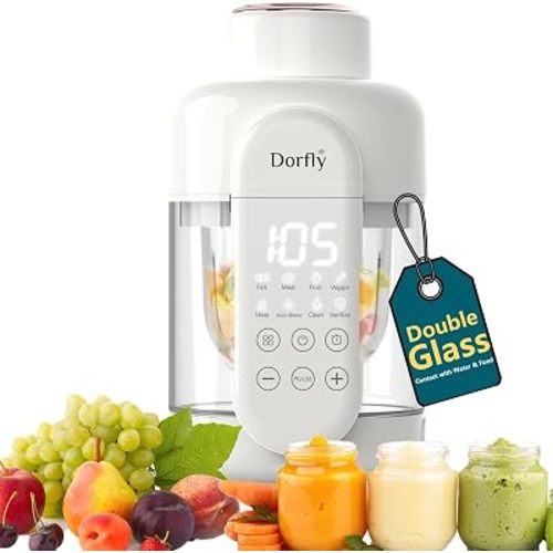 Baby Food Maker Glass Reservoir & Bowl Glass Baby Food Processor 10oz Non Plastic Steamer and Blender 9 in 1 Baby Puree Maker with Stainless Steel Blades Dishwasher Safe, Timer, Recipe
