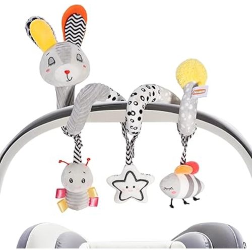 Baby Spiral Activity Toy - High Contrast Sensory Development Toy with Rattle & Crinkle Sounds, 0-12 Months Hanging Toy - Perfect for Crib, Car Seat & Stroller