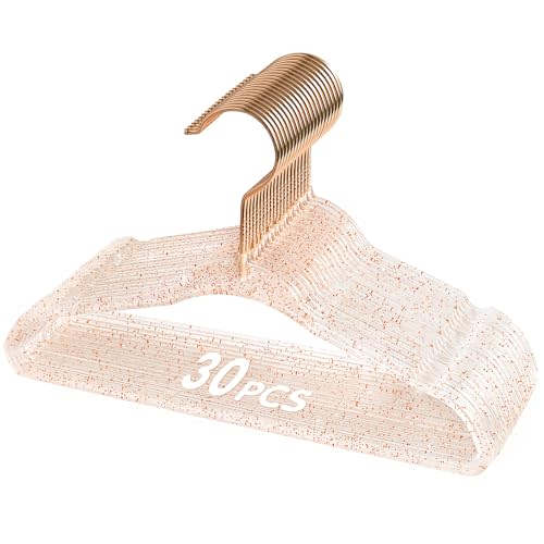 VIS'V Baby Glitter Hangers, 11 Inch Sparkly Acrylic Kids Hangers for Infant Toddler Nursery Closet Clothes Organization, Pink, 30 Pcs