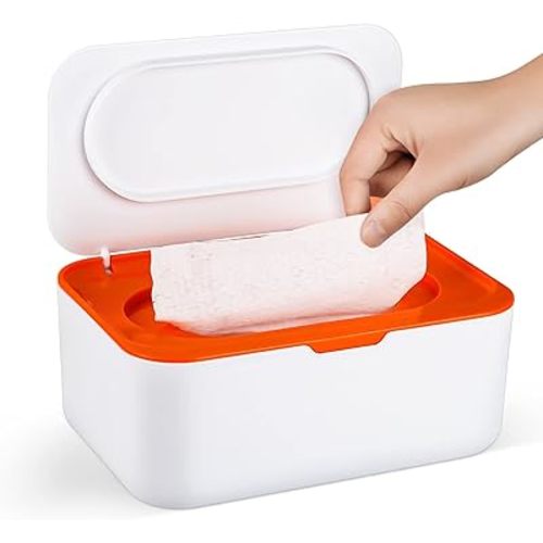Baby Wipes Dispenser, Wipes Case Baby Wipe Holder Keeps Wipes Fresh, Non-Slip, Easy Open & Close (Orange)