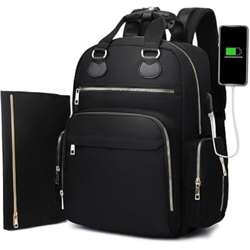 Diaper Bag Backpack Travel Baby Bag with Changing Pad,17 Pockets,Insulated Pockets,USB Charging Port,Baby Shower Essentials,Black