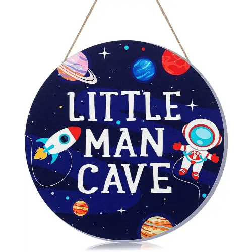 Geelin Space Themed Room Wall Decor for Boys Outer Space Astronaut Nursery Bedroom Decor Wooden Plaque Hanging Art Decoration for Kids Toddler Playroom Door Decorations Birthday Gift, Astronaut