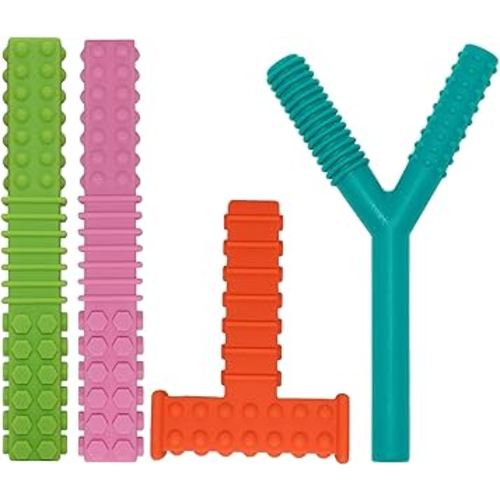 Sensory Chew Toys for Autistic Children, 4 Pack Silicone Chew Tube Teething Sticks Toys for Autism, ADHD, SPD, Chewies with Special Needs, Oral Motor Chewy Tool for Sensory Kids Chewer