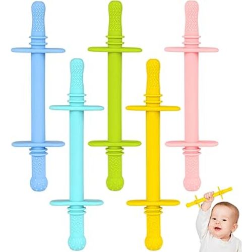 Fu Store Hollow Teether Tube Chew Straw Toy for Infant Toddlers Silicone Tubes Teething Toys for Babies 3-12 Months BPA Free/Freezable/Dishwasher and Refrigerator Safe (5 Pack)