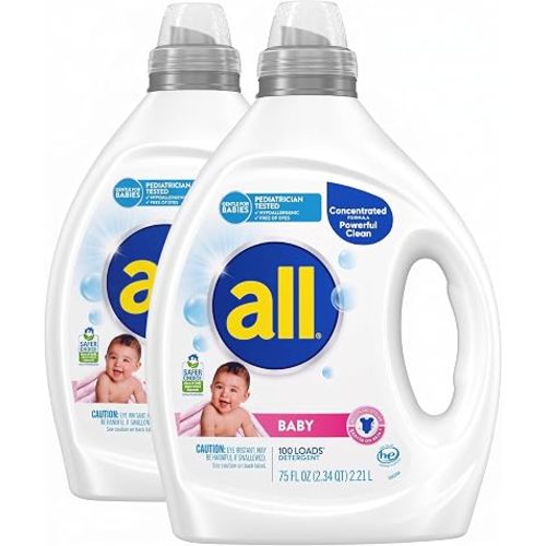 all Baby,Gentle for Baby,Liquid Laundry Detergent,Hypoallergenic for Sensitive Skin,Concentrated,75oz,100 Loads,(Pack of 2)