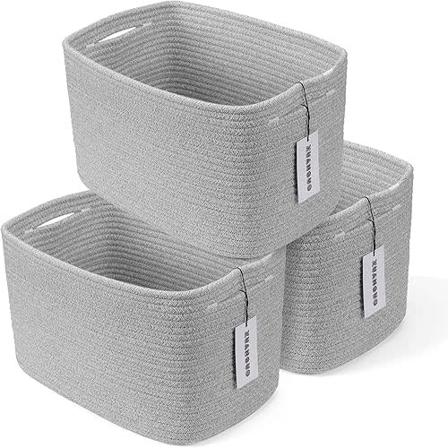 XUANGUO Woven Cotton Rope Storage Baskets 15x10x9.3" 3 Pack Grey