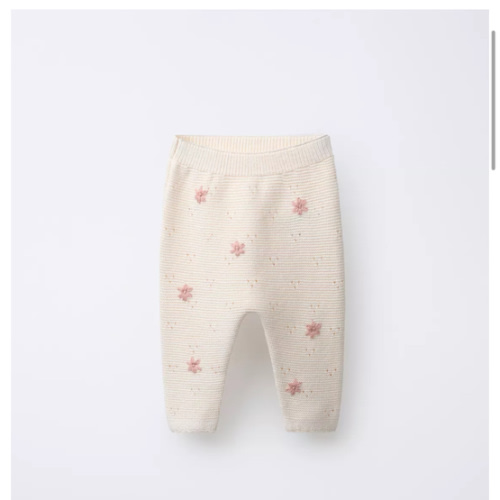 EMBROIDERED FLORAL KNIT PANTS - Mid-ecru | ZARA United States