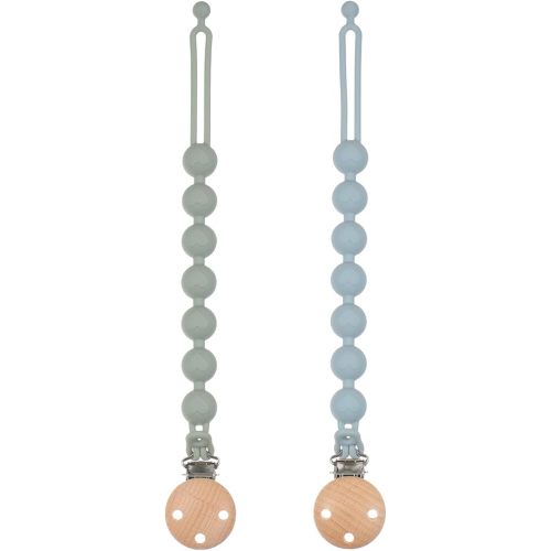 Silicone Pacifier Clips for Baby, 2-in-1 One Piece Design Pacifier Holder & Teething Ring Toy, BPA Free, 2 Pack (Sage+Ether)