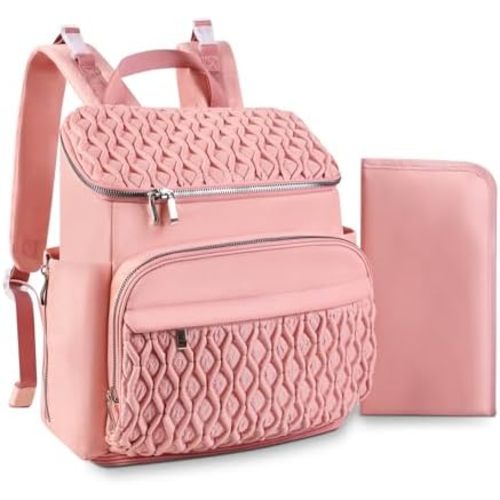 Diaper Bag Backpack, Large Baby Bag for Girl Boy, Travel Diaper Backpack with Insulated Pocket, Cute Diaper Bag Stroller Straps, Baby Shower & Registry Gift for Mom Dad Pink