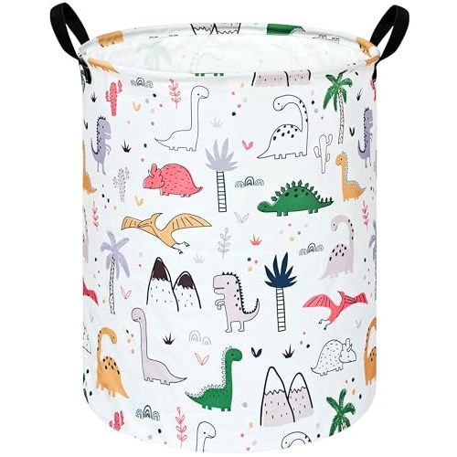 Collapsible Kids Laundry Basket Clothes Hamper, Foldable Storage Organizer Bin, Toy Clothes Storage with Handles for Boys Girls Bedroom, Room Decor Dinosaur