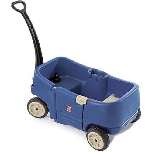 Step2 Wagon for Two Plus, Kids Ride On Toy, Stroller Substitute, Includes Seat Belts, Made of Durable Plastic, Max Weight 75 lbs., For Toddlers 1.5-5 Years Old, Denim Blue