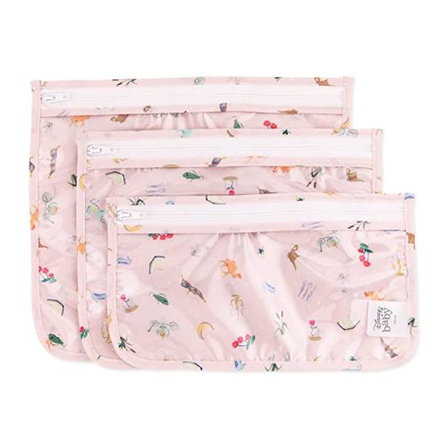Bumkins Disney Travel Bag, Toiletry, TSA Approved Pouch, Zip Bag, Quart Size Airline Compliant, Clear-Sided, Baby, Diaper Bag Organization, Accessories, Packing, Set of 3 Sizes, Princess Magic Pink - C4 Princess Magic