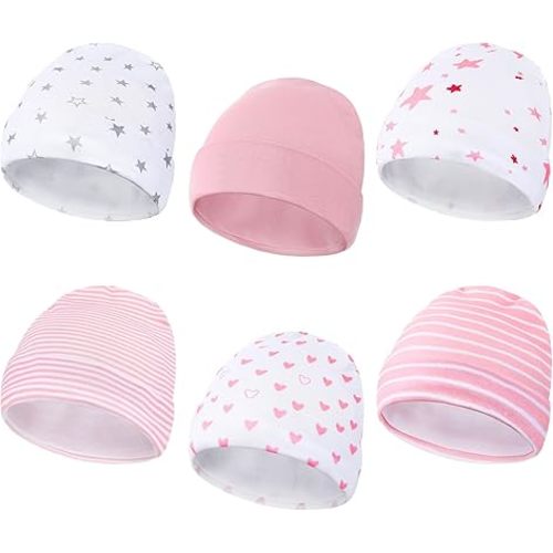 Newcotte 6 Pcs Preemie Baby Hats Cotton Preemie Caps Warm Newborn Beanie Premature Hat for Nicu Premature Boy Girl