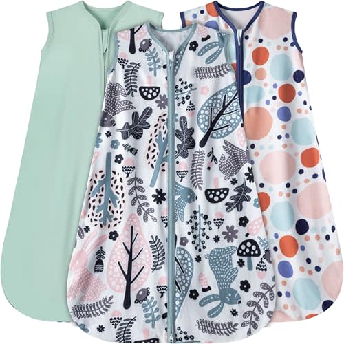 GUNTAIL Baby Sleep Sack 0-6 Months 3 Pack Baby Wearable Blanket 100% Rayon Cotton 2-Way Zipper Toddler Sleeping Sack .Comfy Soft Lightweight TOG 0.3 (Rabbit&Rocks&Green, 0-6 Months)