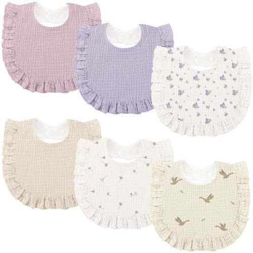 Bearmoss 6 Pack Baby Girl Bibs for Newborn, Soft Absorbent Muslin Bibs