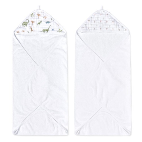 Dino Jungle Cotton Muslin Hooded Towel 2 Pack | aden + anais