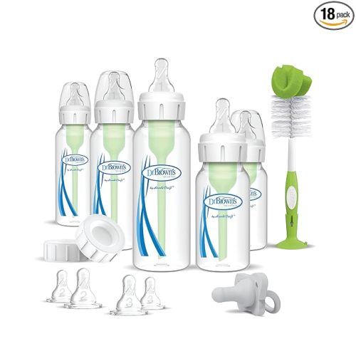 Dr. Brown's Anti-Colic Options+ Newborn Essentials Gift Set with 4oz and 8oz Baby Bottles, Baby Bottle Brush and HappyPaci