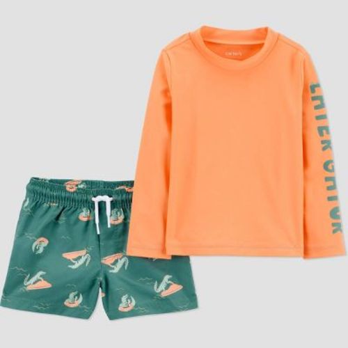 Carter's Just One You® Toddler Boys' Long Sleeve Gator 2PC Rash Guard & Swim Trunk Set - Orange 5T