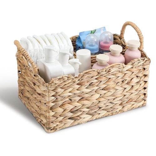 Wicker Diaper Caddy Scalloped Basket Diaper Caddy with Dividers