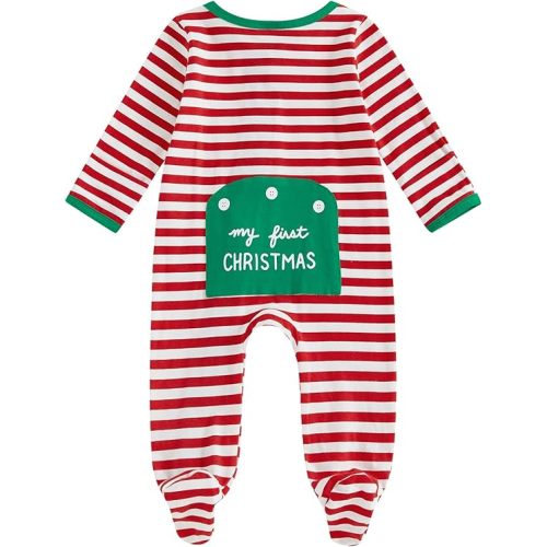 My First Christmas Baby Girl Boy Outfit Newborn Christmas Onesie Footed Romper Zipper Jumpsuit Infant Xmas Clothes