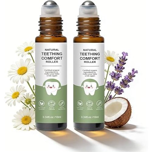 Teething Roller, Teething Oil Roller, Natural Relief Roller with Chamomile & Rose Oil - 2Pack