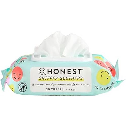The Honest Company Plant-Based Snot Removing Wipes | Soothing Nose + Face Wipes with Aloe | Hypoallergenic for Sensitive Skin, EWG Verified | Fragrance Free, 30 Count