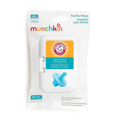 Munchkin Arm & Hammer Pacifier Wipes - Safely Cleans Breast Pump Parts and Feeding Essentials for Baby and Toddler, 1 Pack, 36 Wipes