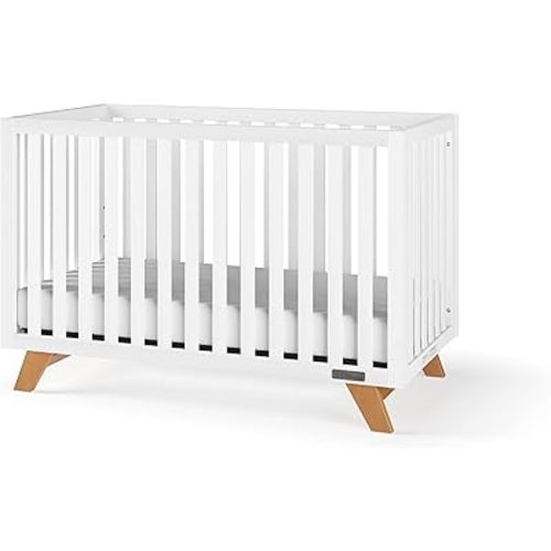 Child Craft SOHO 4-in-1 Convertible Crib, Baby Crib Converts to Day Bed, Toddler Bed and Full Size Bed, 3 Adjustable Mattress Positions, Non-Toxic, Baby Safe Finish (White/Natural)