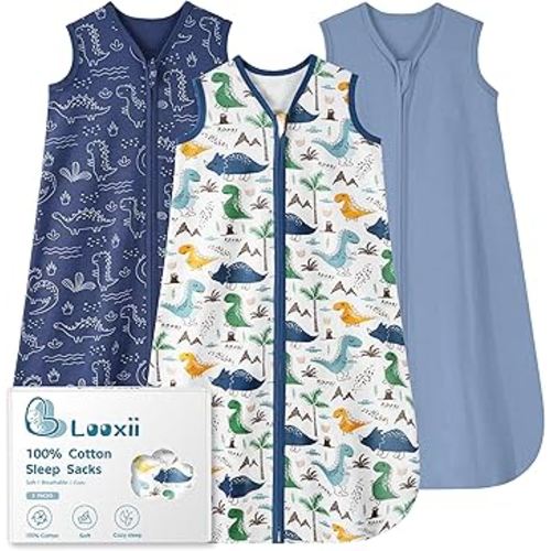 Looxii Baby Sleep Sack 0.5 TOG, 100% Cotton 3 Pack Wearable Blanket Baby Sleep Bag for Newborn Infant, 2-Way Zipper Lightweight Toddler Sleeping Sack 12-18 Months