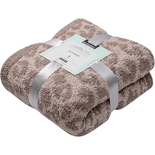 bearberry Fuzzy Leopard Knitted Throw Blanket Soft Cozy Warm Microfiber Blanket for Couch Sofa Bed Travel (Linen/Warm Gray, 50"x60")