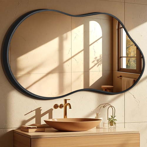 TEWLOSS Irregular Wall Mirror 36"x24" Cloud Shaped Mirrors for Bathroom, Black Aluminum Alloy Frame
