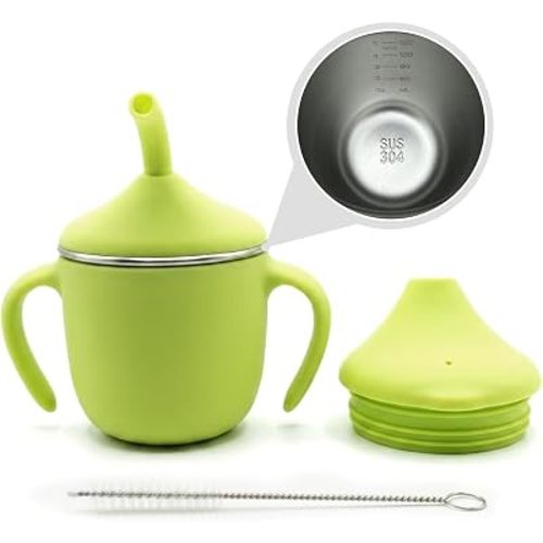 Stainless Steel Silicone Sippy Cup for 6 Month Old & Toddlers 1-3 (5 oz)