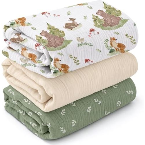 GLLQUEN BABY Muslin Swaddle Blankets for Newborns, Large 40''x38'', 3-Pack