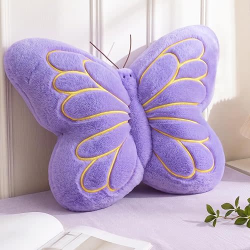 PEACH CAT Butterfly Pillow Decorative Butterfly Shaped Throw Pillows 16" x 12" Soft Plush Cushion Decor for Bedroom Living Room Couch Sofa Purple