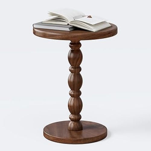 Pedestal Side Table, Spindle Side Table, Drink Table, Small Round End Table, Modern Accent Nightstand, with Solid Wood Leg, Wood Round Martini Table for Outdoor, Living Room and Bedroom
