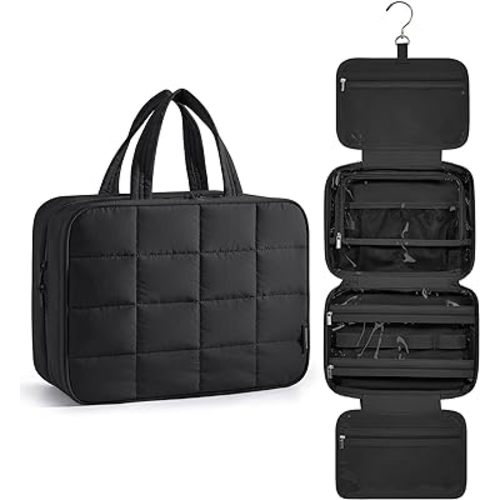 Hospital Travel Toiletry Bag Organizer, Hanging Travel Bag for Toiletries, Puffy Makeup Cosmetic Bag Organizer, Carry-on Travel Accessories Essentials, Black-L