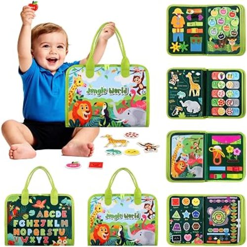 GOLIYEAN Toddler Busy Board - Montessori Toys for 2 Year Old Boy Girl Birthday Gift, Educational Learning Sensory Busy Book for Toddlers, Activity Book for Toddler, Age 2-4 Travel Toy for Airplane Car