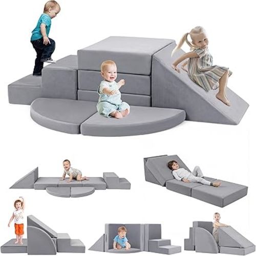Foam Climbing Blocks for Toddlers 1-3, Safety First Baby Climbing Blocks Indoor,Soft Play Set for Infant, Ideal Climbing Toys for 1 Year Old for Baby Gym/Toddler Playground(Grey