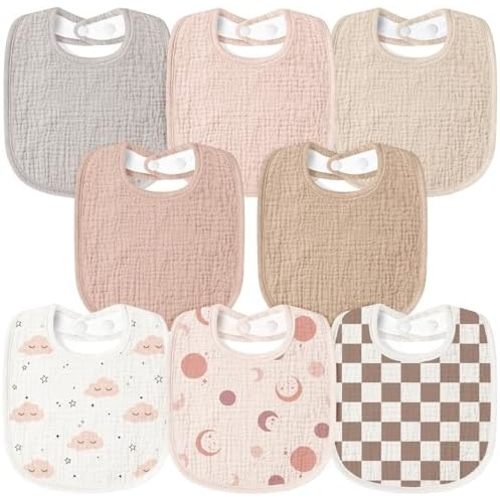 Susurration Muslin Baby Drool Bibs 10Pack Soft Square Adjustable Bandana Bibs for Unisex Baby Girls & Boys