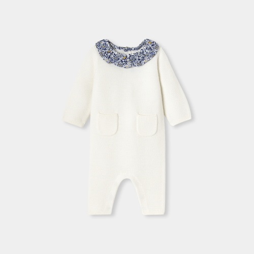 Baby girl jumpsuit in garter stitch