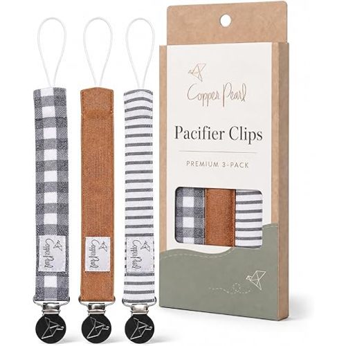Copper Pearl 3-Pack Pacifier Holders: Premium Knit Binky Clips for Baby Girls and Boys - Stylish Stainless Steel Design for Secure No-Drop Attachment - Scotland