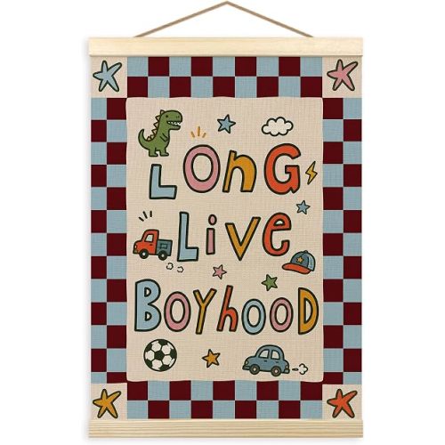 madalo Boy Nursery Wall Art Poster Hanger Frame, Long Live Boyhood Wall Decor for Kids Toddler Boy Nursery Room Bedroom Playroom, Retro Playroom Artworks for Walls Hanging Decorations, 12x16 Inch